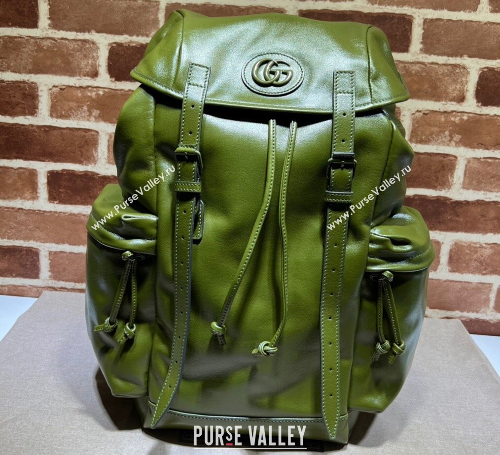 Gucci Backpack with tonal Double G 725657 Leather Green 2023 (dlh-23111442)