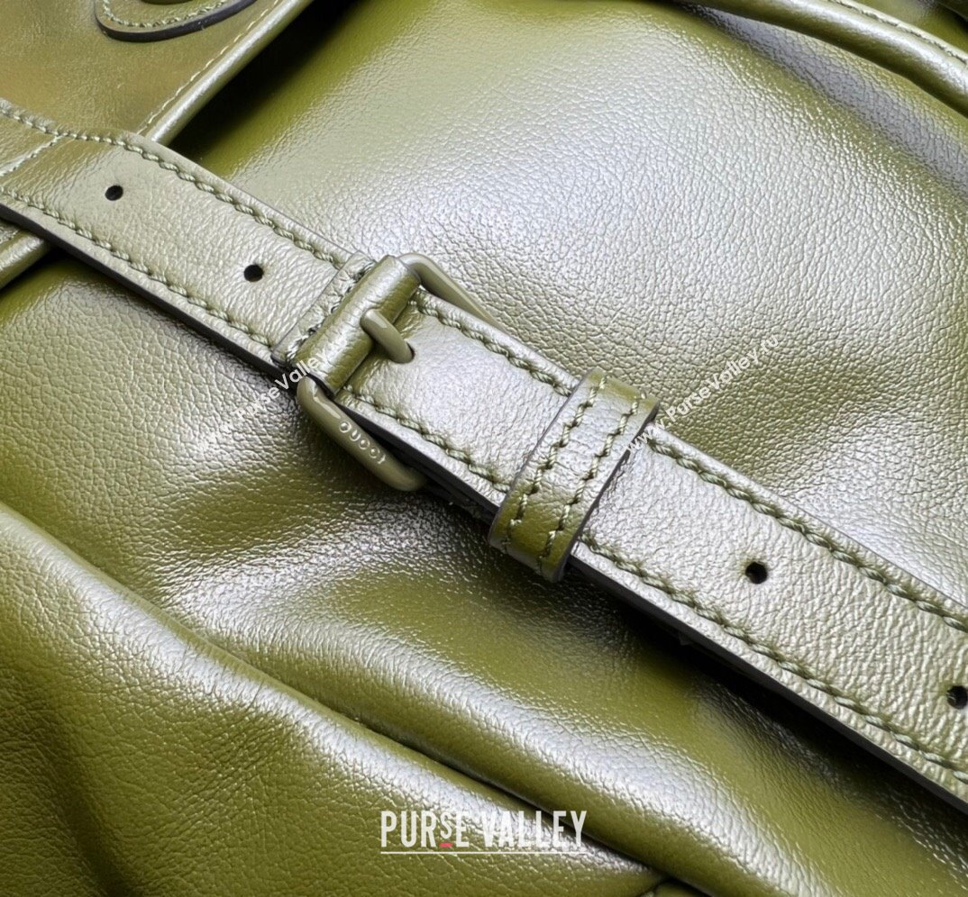 Gucci Backpack with tonal Double G 725657 Leather Green 2023 (dlh-23111442)