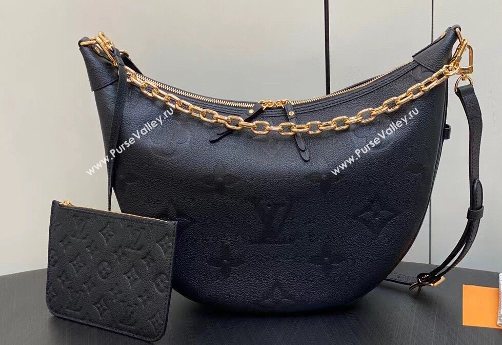 Louis Vuitton Monogram Empreinte Leather Loop Hobo Bag M46725 Black 2023 (kiki-23111325)