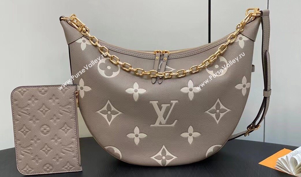 Louis Vuitton Monogram Empreinte Leather Loop Hobo Bag M46738 Dove Gray/Cream 2023 (kiki-23111323)