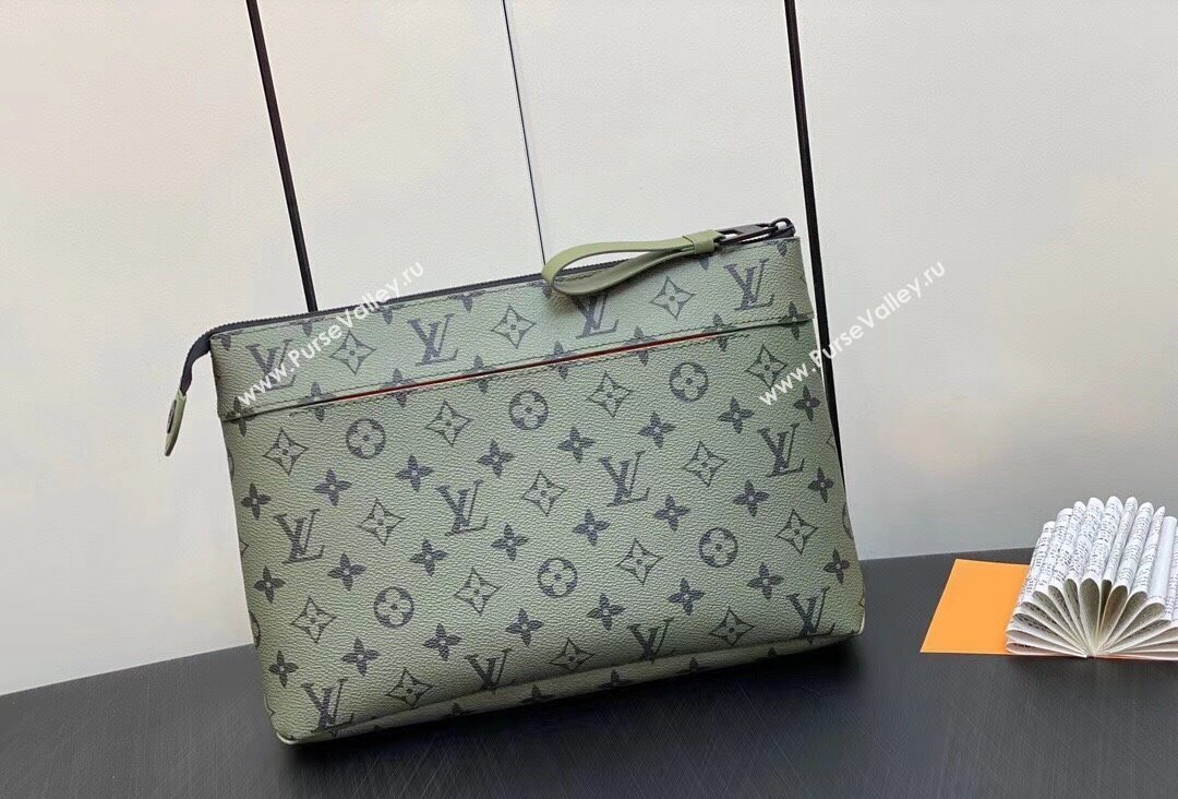 Louis Vuitton Monogram Canvas Pochette Voyage Souple Bag M82800 Khaki Green/Vermillion Red 2023 (kiki-23111312)