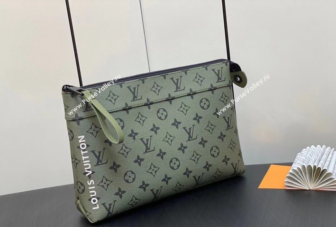 Louis Vuitton Monogram Canvas Pochette Voyage Souple Bag M82800 Khaki Green/Vermillion Red 2023 (kiki-23111312)