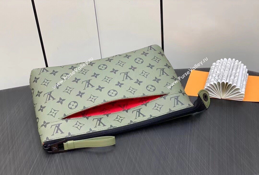 Louis Vuitton Monogram Canvas Pochette Voyage Souple Bag M82800 Khaki Green/Vermillion Red 2023 (kiki-23111312)