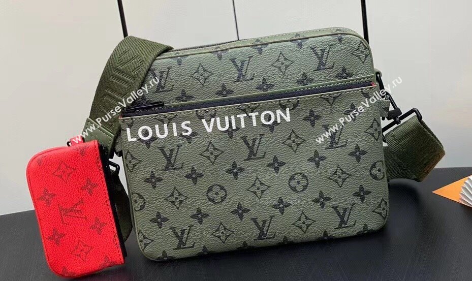 Louis Vuitton Monogram Canvas Trio Messenger Bag M23783 Khaki Green/Vermillion Red 2023 (kiki-23111315)