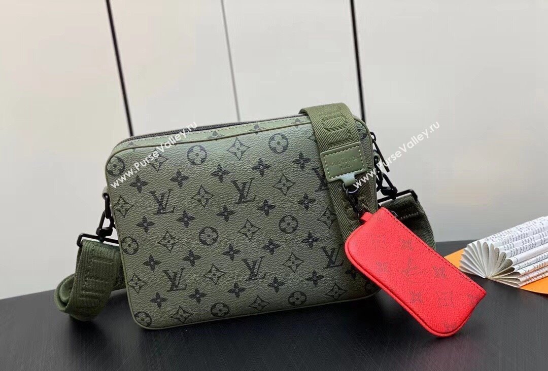 Louis Vuitton Monogram Canvas Trio Messenger Bag M23783 Khaki Green/Vermillion Red 2023 (kiki-23111315)