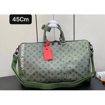 Louis Vuitton Monogram Canvas Keepall Bandoulière 45 Bag M23962 Khaki Green/Vermillion Red 2023 (kiki-23111317)