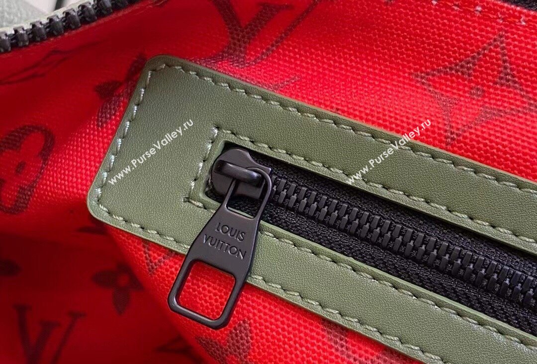 Louis Vuitton Monogram Canvas Keepall Bandoulière 45 Bag M23962 Khaki Green/Vermillion Red 2023 (kiki-23111317)