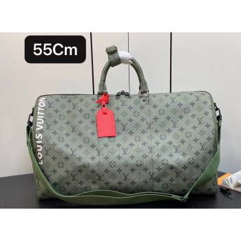 Louis Vuitton Monogram Canvas Keepall Bandoulière 55 Bag M23963 Khaki Green/Vermillion Red 2023 (kiki-23111318)