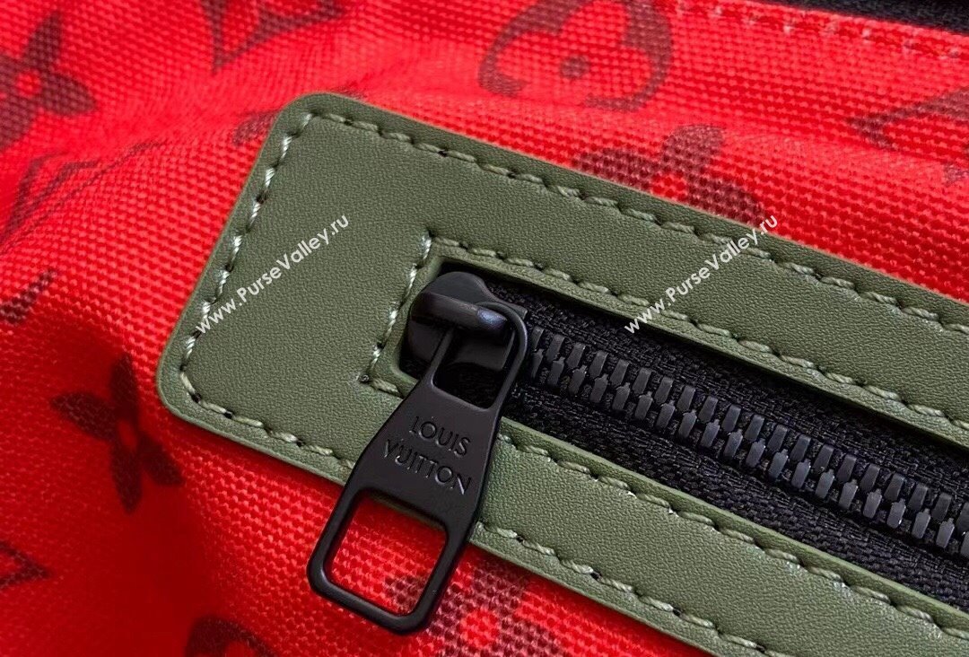 Louis Vuitton Monogram Canvas Keepall Bandoulière 55 Bag M23963 Khaki Green/Vermillion Red 2023 (kiki-23111318)