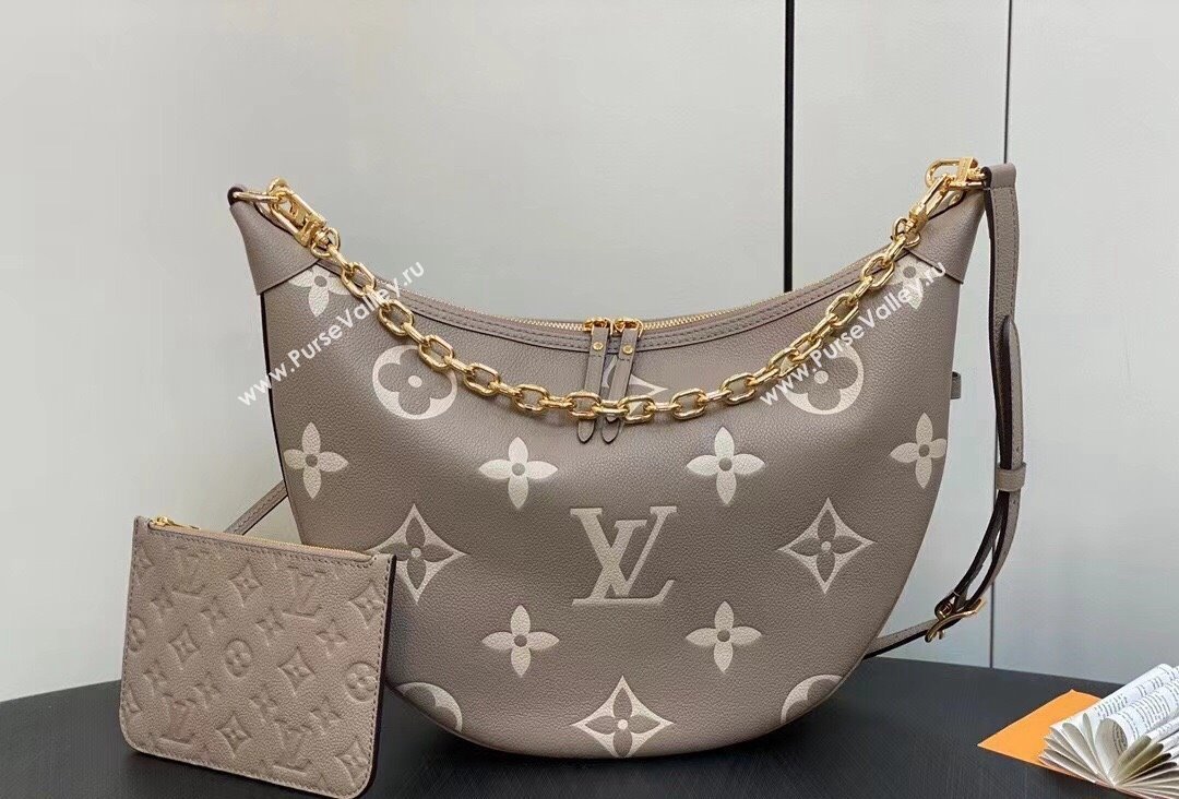 Louis Vuitton Monogram Empreinte Leather Loop Hobo Bag M46738 Dove Gray/Cream 2023 (kiki-23111323)