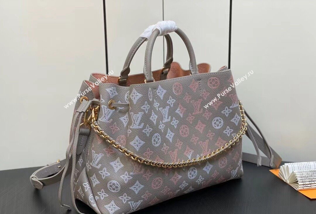 Louis Vuitton Mahina perforated calfskin leather Bella Tote Bag M23395 Flight Mode Gray 2023 (kiki-23111350)