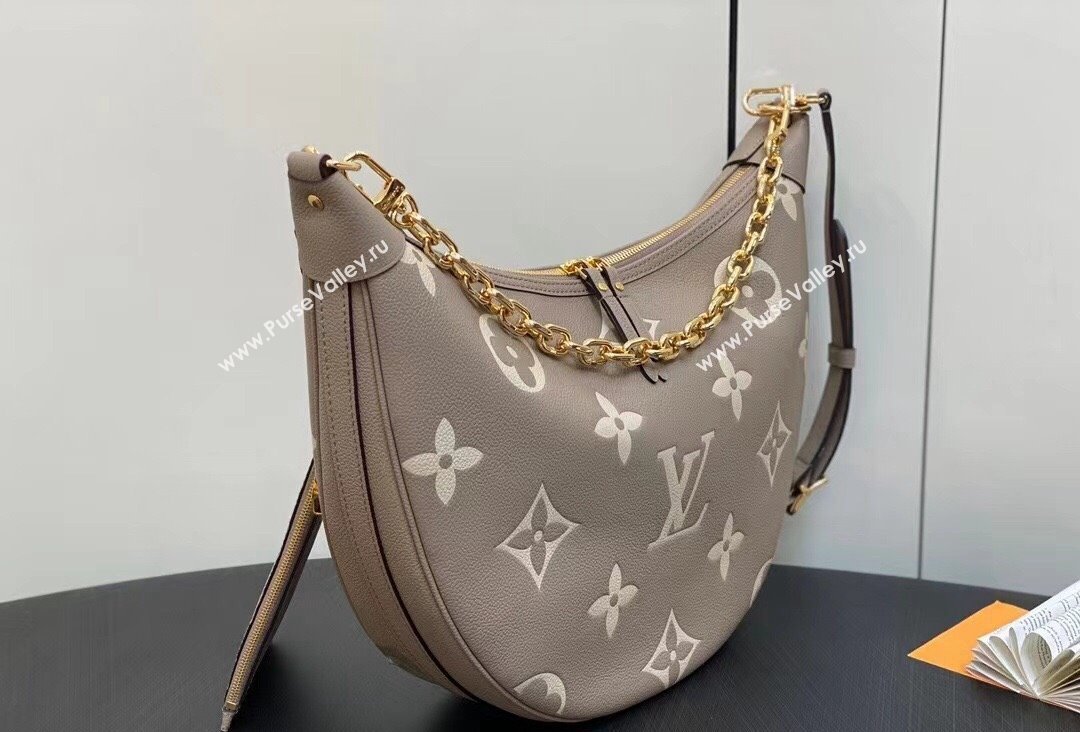 Louis Vuitton Monogram Empreinte Leather Loop Hobo Bag M46738 Dove Gray/Cream 2023 (kiki-23111323)