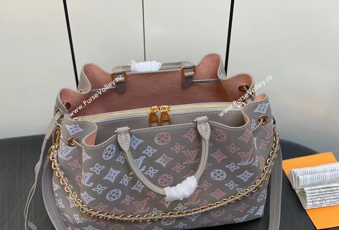 Louis Vuitton Mahina perforated calfskin leather Bella Tote Bag M23395 Flight Mode Gray 2023 (kiki-23111350)
