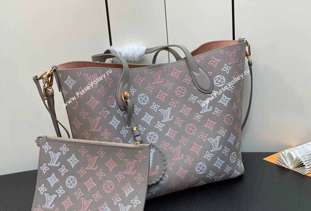 Louis Vuitton Mahina perforated calfskin leather Blossom MM Bag M23387 Flight Mode Gray 2023 (kiki-23111346)