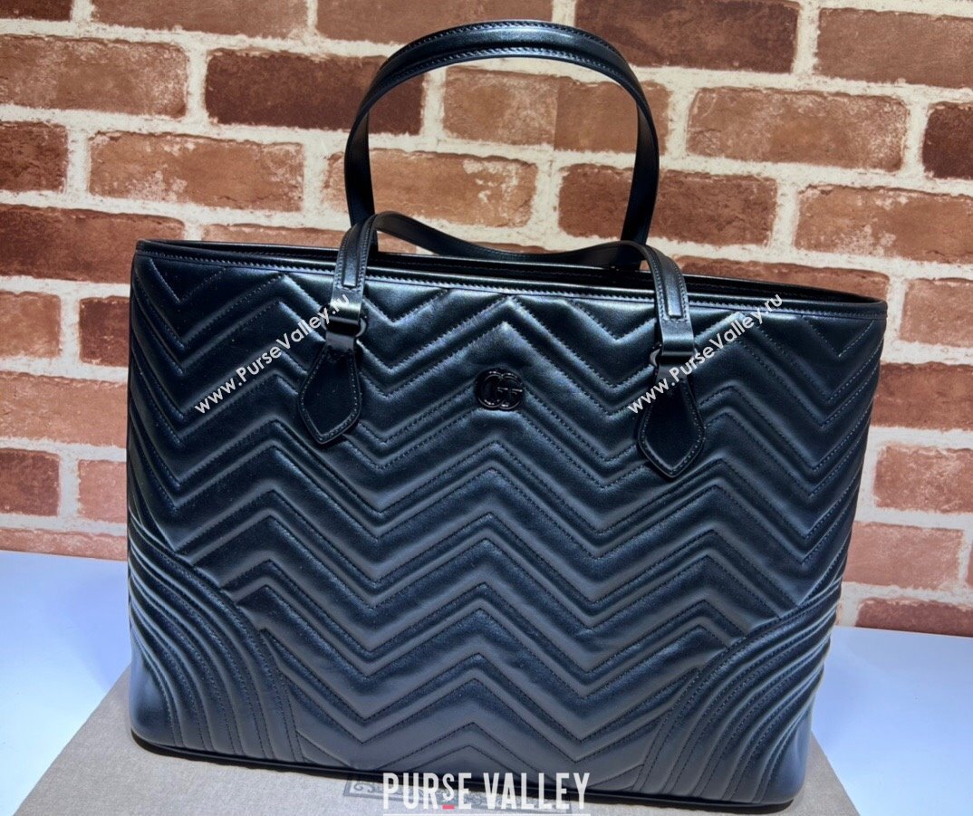 Gucci GG Marmont large tote bag 739684 matelassé chevron leather Black 2024 (dlh-23112304)