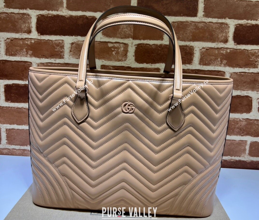 Gucci GG Marmont large tote bag 739684 matelassé chevron leather Beige 2024 (dlh-23112305)