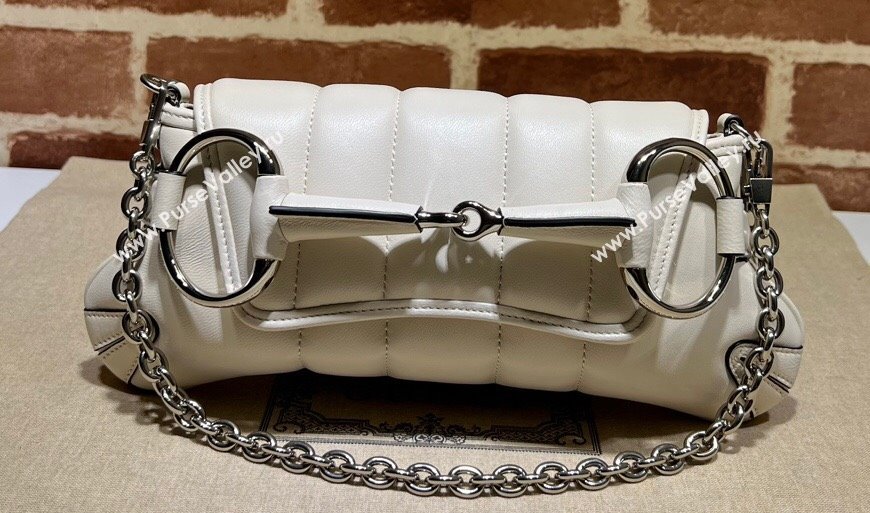 Gucci Horsebit Chain small shoulder bag 764339 quilted leather White (dlh-23111411)