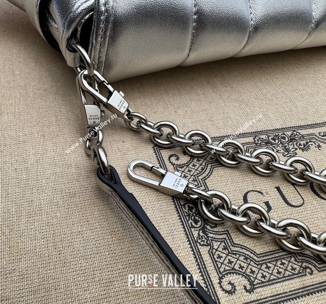 Gucci Horsebit Chain small shoulder bag 764339 quilted leather Silver (dlh-23111417)