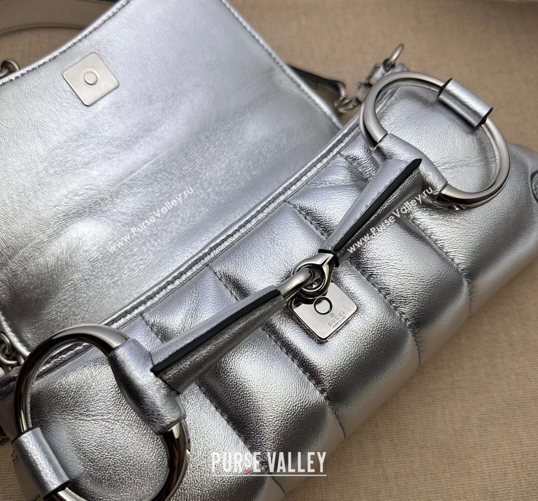 Gucci Horsebit Chain small shoulder bag 764339 quilted leather Silver (dlh-23111417)