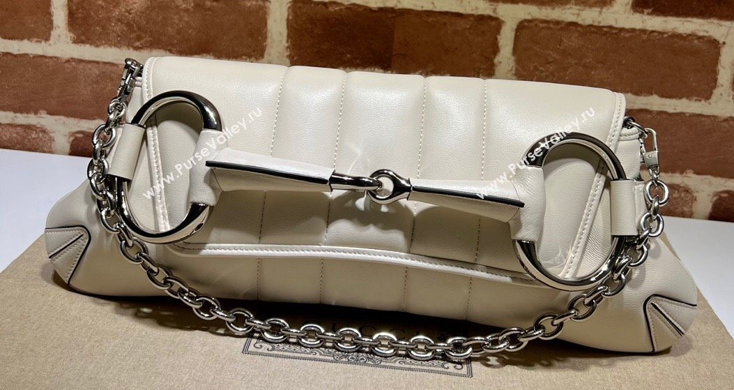 Gucci Horsebit Chain medium shoulder bag 764255 quilted leather White (dlh-23111402)