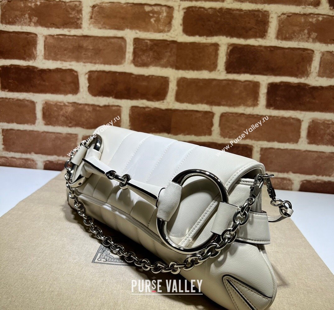 Gucci Horsebit Chain medium shoulder bag 764255 quilted leather White (dlh-23111402)
