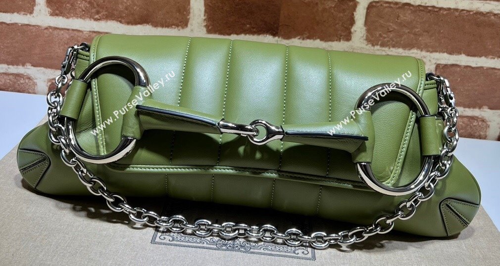 Gucci Horsebit Chain medium shoulder bag 764255 quilted leather Green (dlh-23111406)