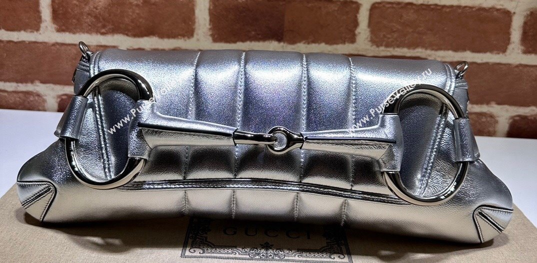 Gucci Horsebit Chain medium shoulder bag 764255 quilted leather Silver (dlh-23111407)