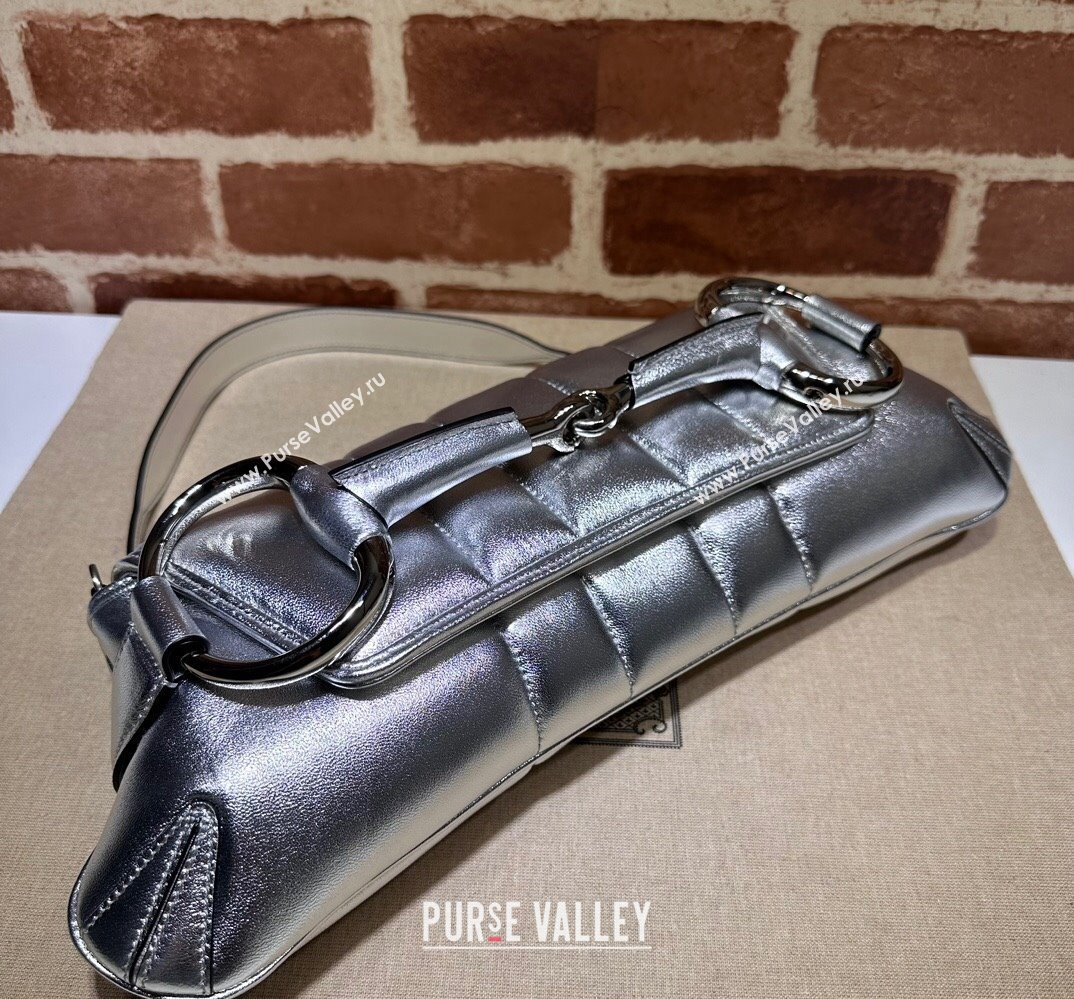 Gucci Horsebit Chain medium shoulder bag 764255 quilted leather Silver (dlh-23111407)