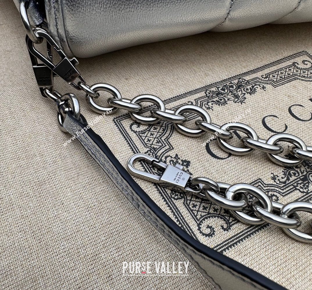 Gucci Horsebit Chain medium shoulder bag 764255 quilted leather Silver (dlh-23111407)