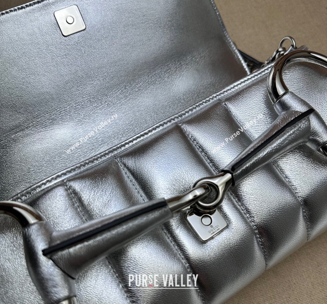 Gucci Horsebit Chain medium shoulder bag 764255 quilted leather Silver (dlh-23111407)
