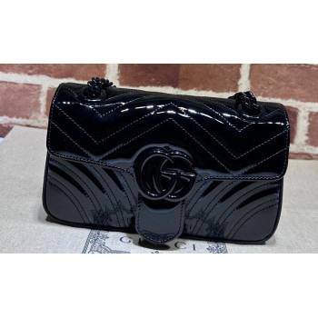 Gucci GG Marmont patent mini shoulder bag 446744 Black 2024 (dlh-23112318)