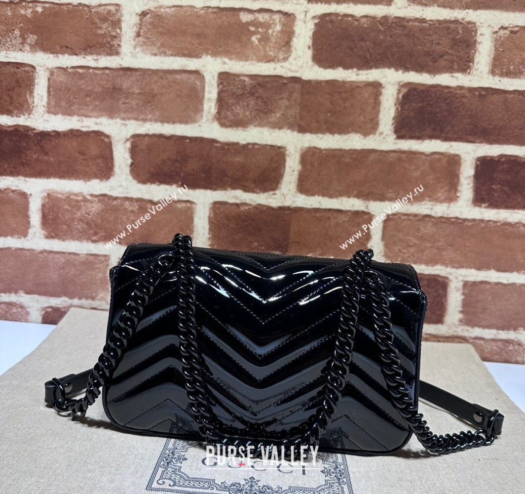 Gucci GG Marmont patent mini shoulder bag 446744 Black 2024 (dlh-23112318)