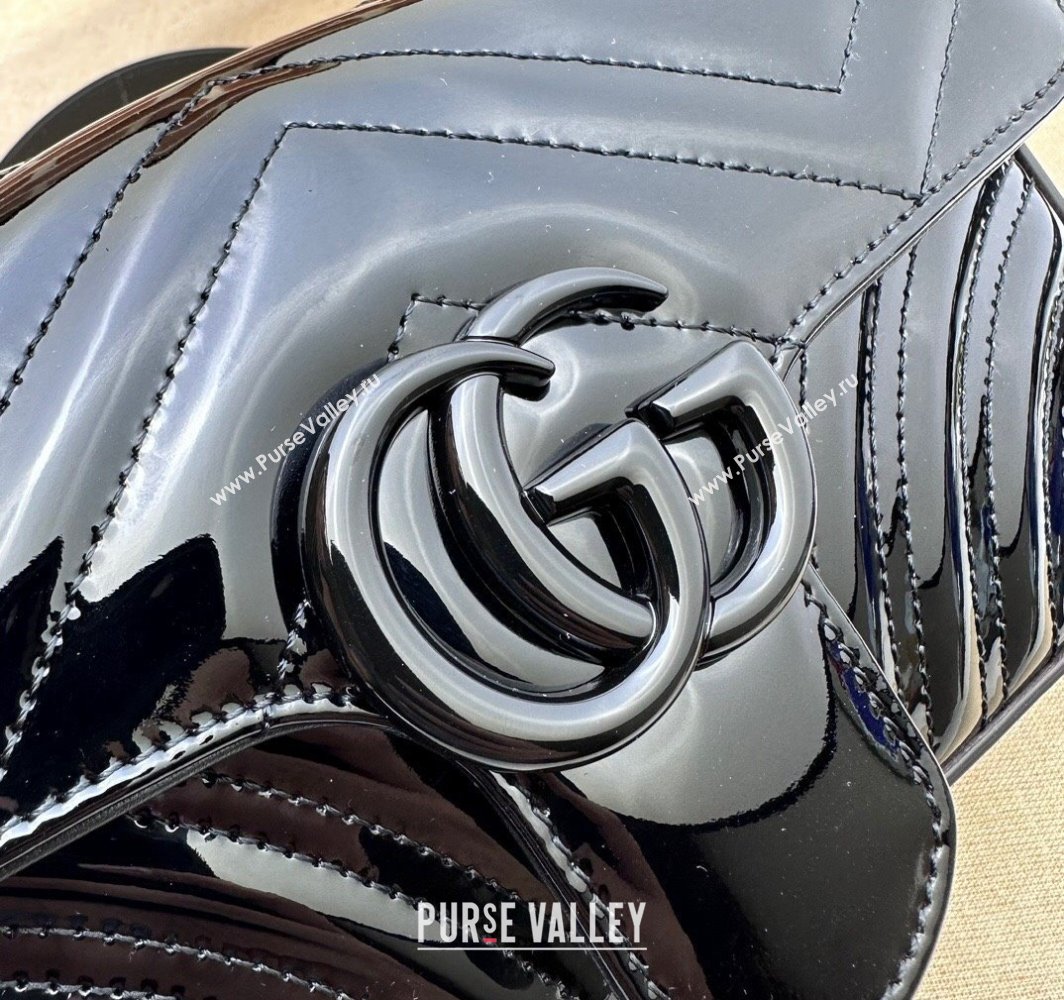 Gucci GG Marmont patent mini shoulder bag 446744 Black 2024 (dlh-23112318)