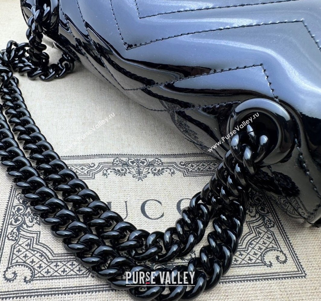 Gucci GG Marmont patent mini shoulder bag 446744 Black 2024 (dlh-23112318)