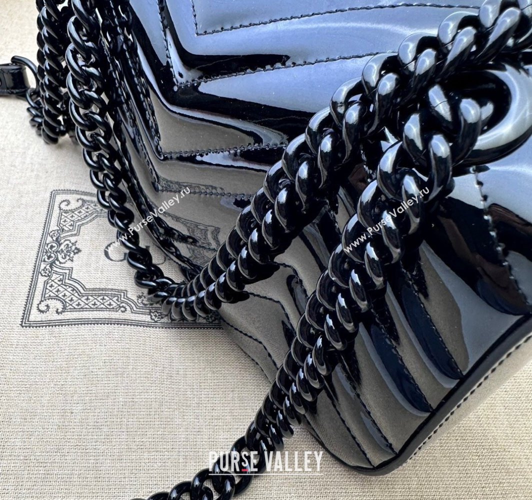 Gucci GG Marmont patent mini shoulder bag 446744 Black 2024 (dlh-23112318)
