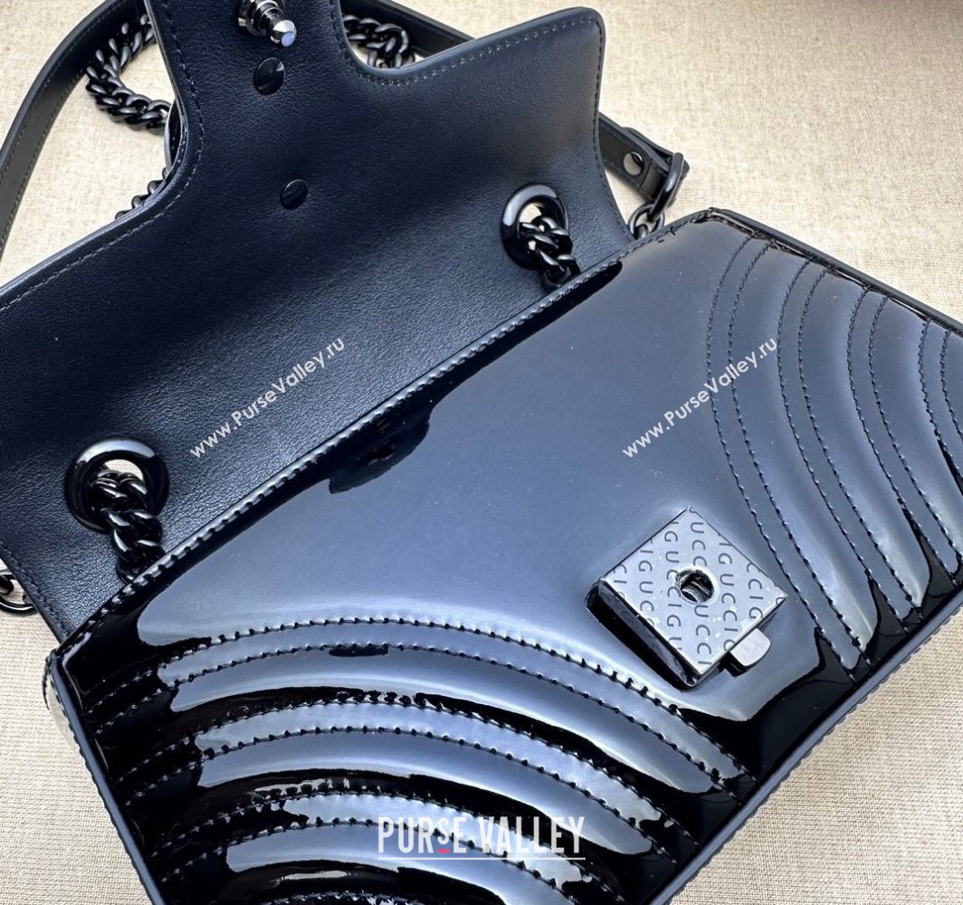 Gucci GG Marmont patent mini shoulder bag 446744 Black 2024 (dlh-23112318)