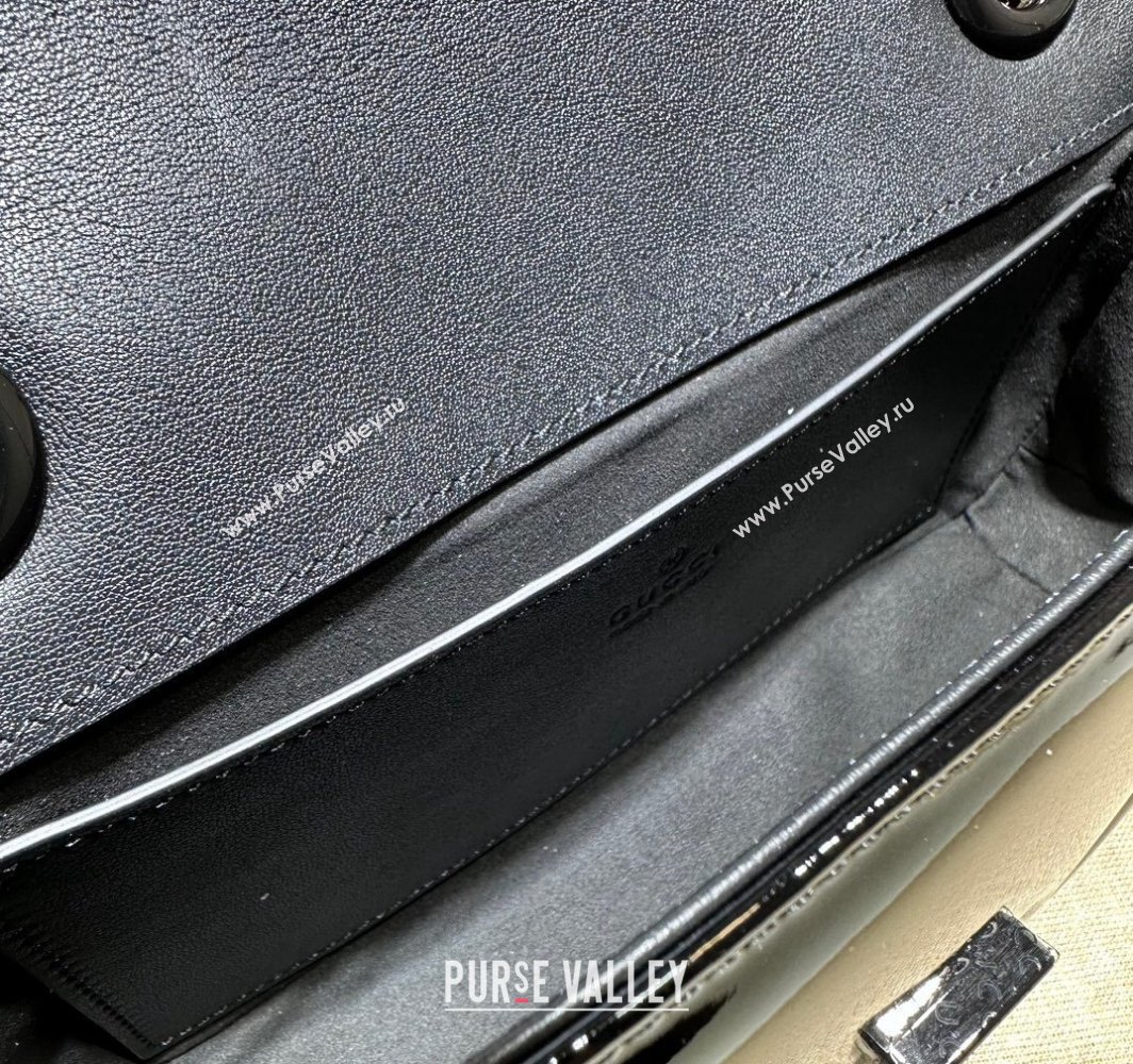 Gucci GG Marmont patent mini shoulder bag 446744 Black 2024 (dlh-23112318)