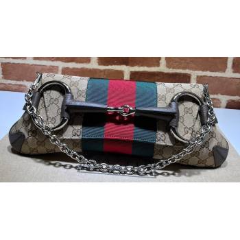 Gucci Horsebit Chain medium shoulder bag 764255 Beige and ebony Original GG canvas (dlh-23111408)