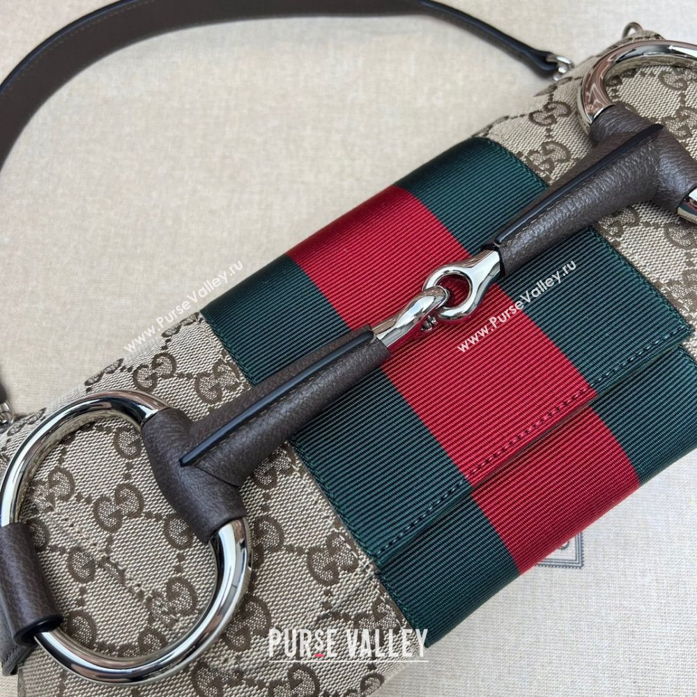 Gucci Horsebit Chain medium shoulder bag 764255 Beige and ebony Original GG canvas (dlh-23111408)