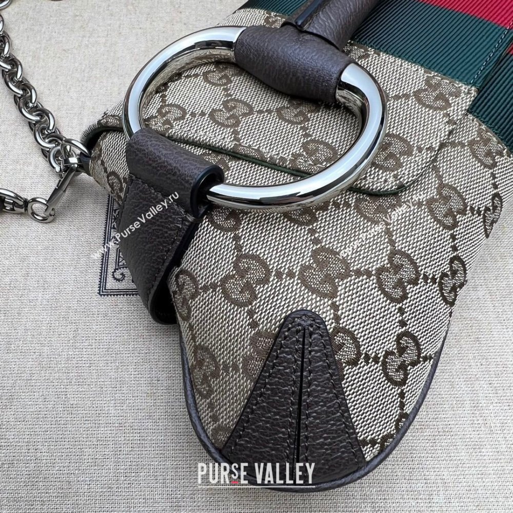 Gucci Horsebit Chain medium shoulder bag 764255 Beige and ebony Original GG canvas (dlh-23111408)