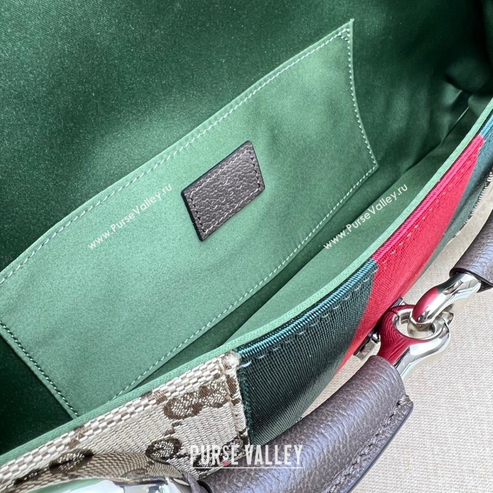 Gucci Horsebit Chain medium shoulder bag 764255 Beige and ebony Original GG canvas (dlh-23111408)