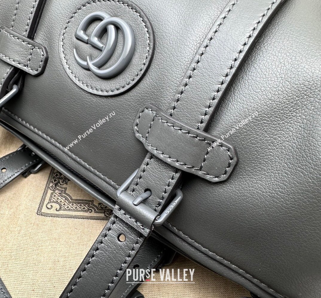 Gucci Small duffle bag with tonal Double G 725701 Leather Gray 2023 (dlh-23111503)