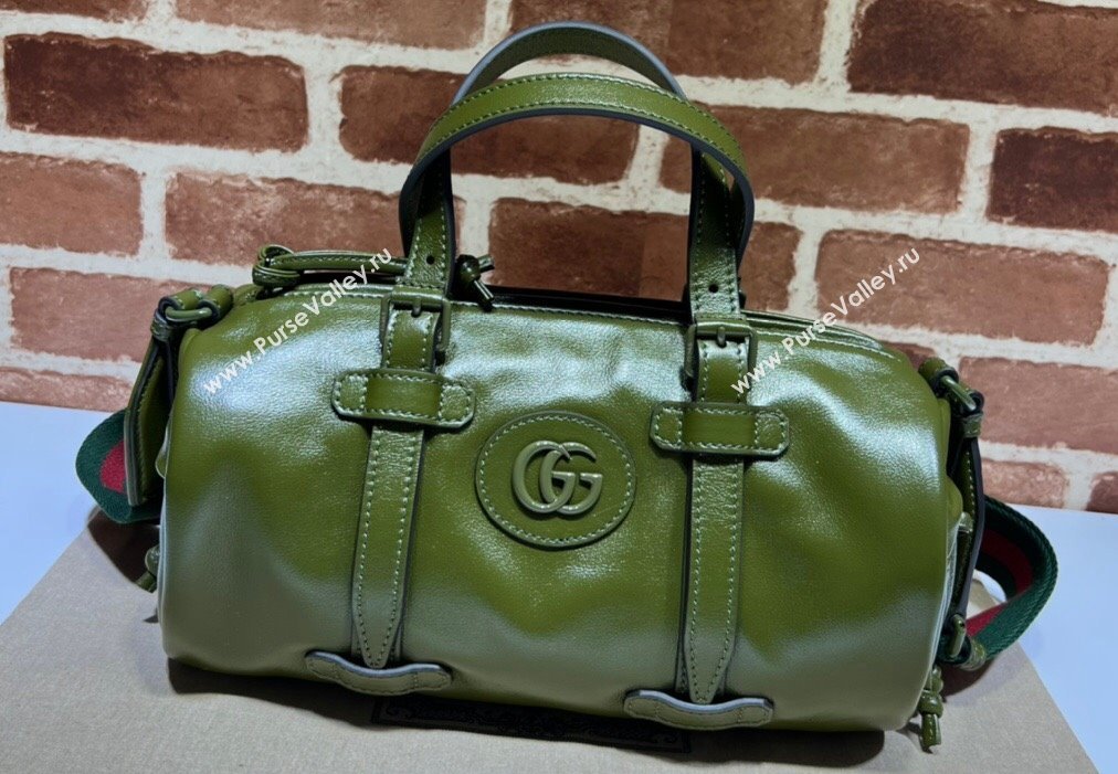 Gucci Small duffle bag with tonal Double G 725701 Leather Green 2023 (dlh-23111502)