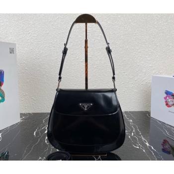 Prada Cleo brushed leather shoulder bag with flap 1BD316 Black 2023 (ziyin-23111601)