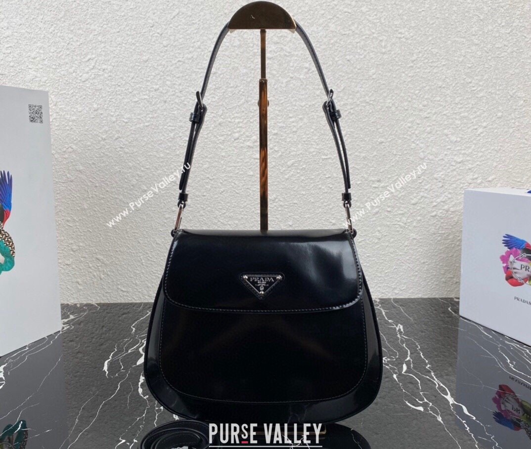 Prada Cleo brushed leather shoulder bag with flap 1BD316 Black 2023 (ziyin-23111601)