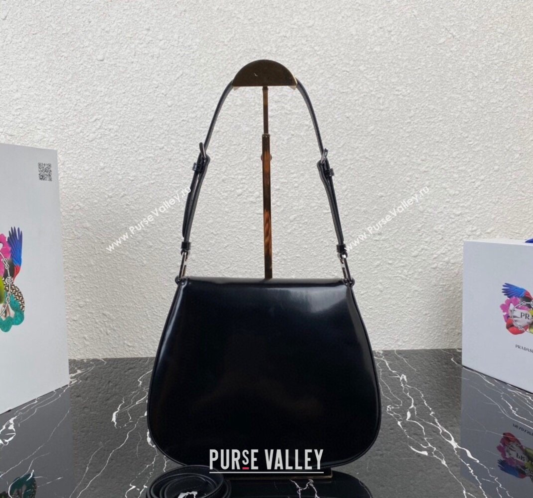 Prada Cleo brushed leather shoulder bag with flap 1BD316 Black 2023 (ziyin-23111601)