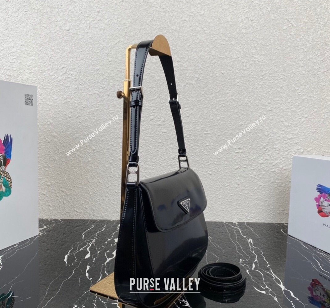 Prada Cleo brushed leather shoulder bag with flap 1BD316 Black 2023 (ziyin-23111601)