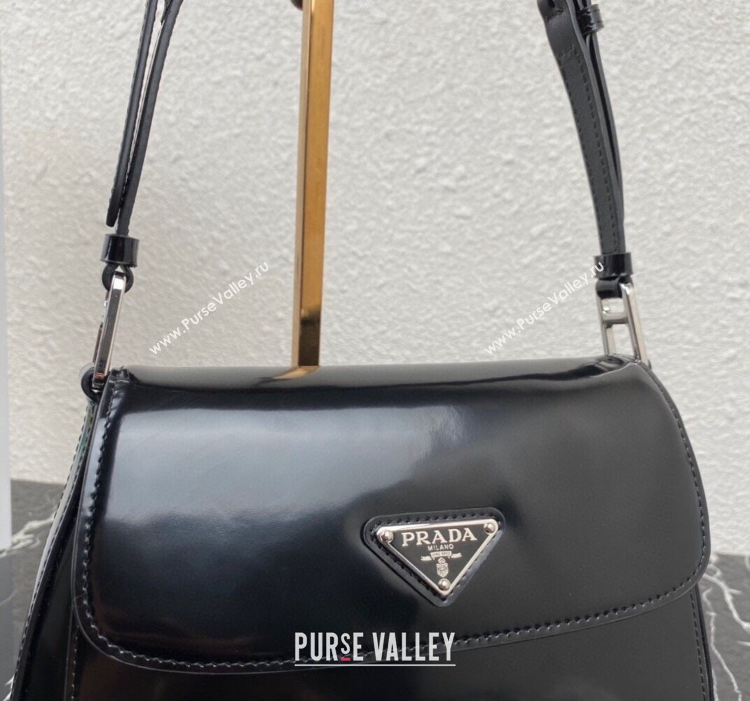 Prada Cleo brushed leather shoulder bag with flap 1BD316 Black 2023 (ziyin-23111601)