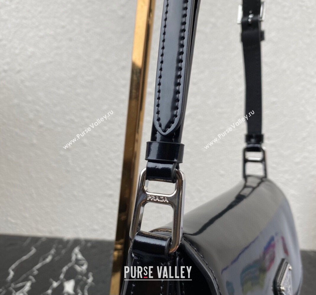 Prada Cleo brushed leather shoulder bag with flap 1BD316 Black 2023 (ziyin-23111601)