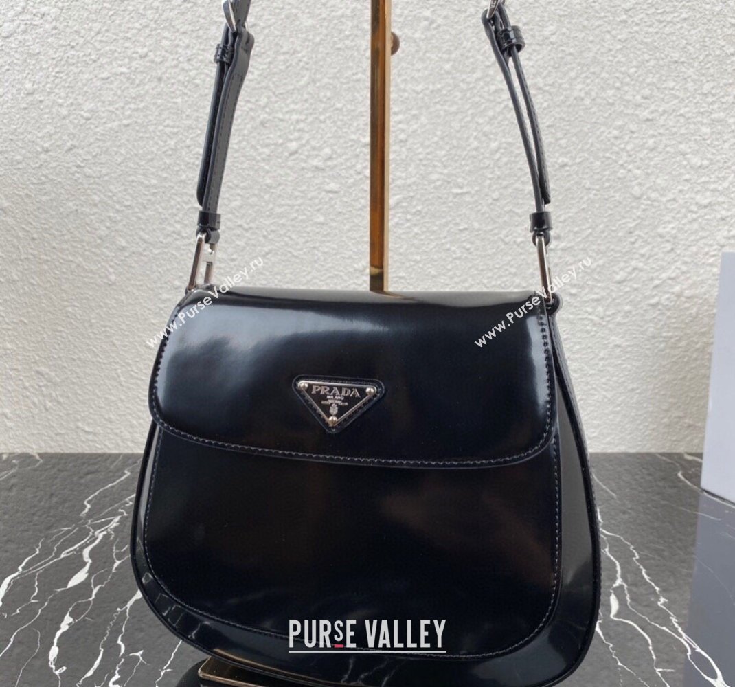 Prada Cleo brushed leather shoulder bag with flap 1BD316 Black 2023 (ziyin-23111601)